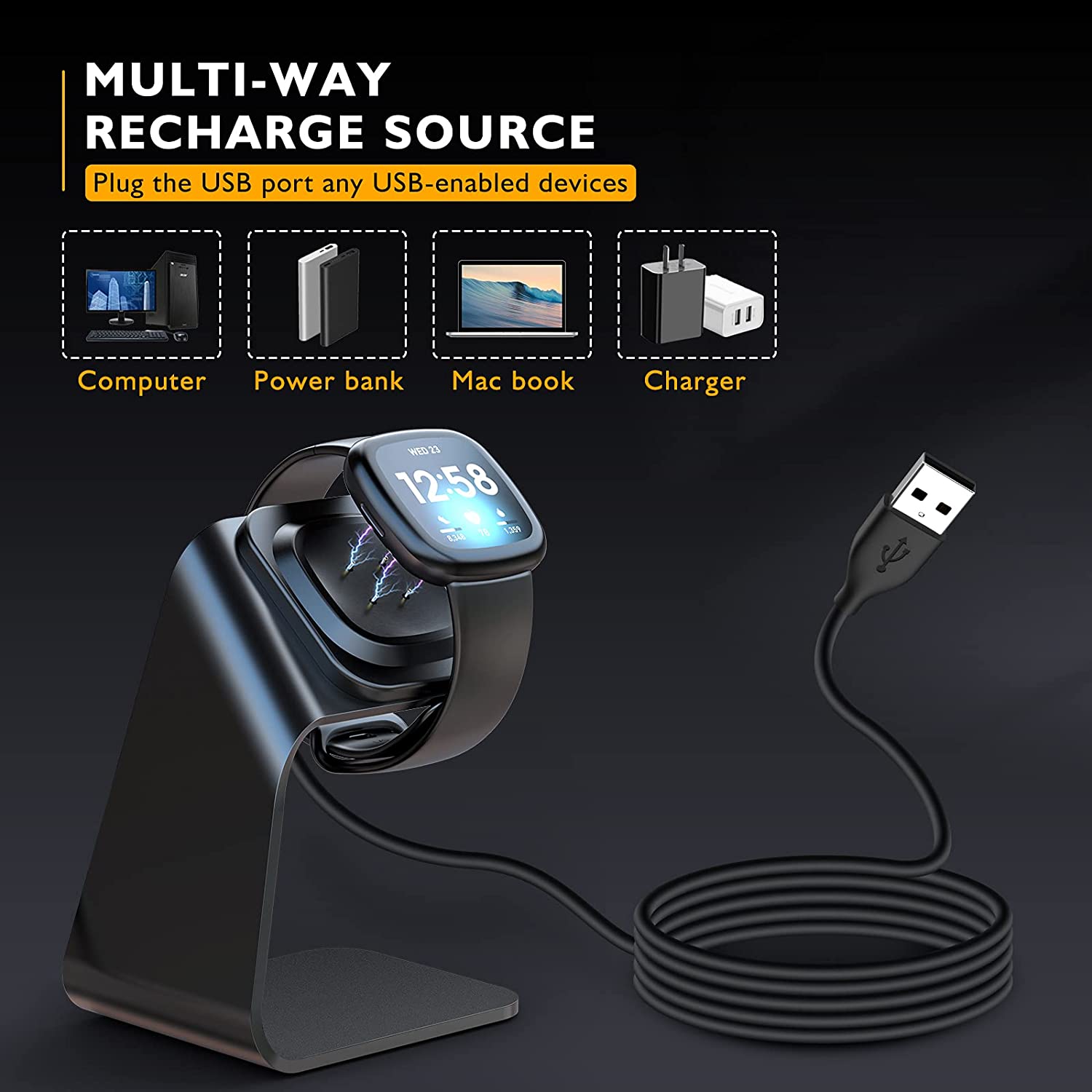 Zitel Charging Stand for Fitbit Versa 3 / Versa 4 / Sense / Sense 2