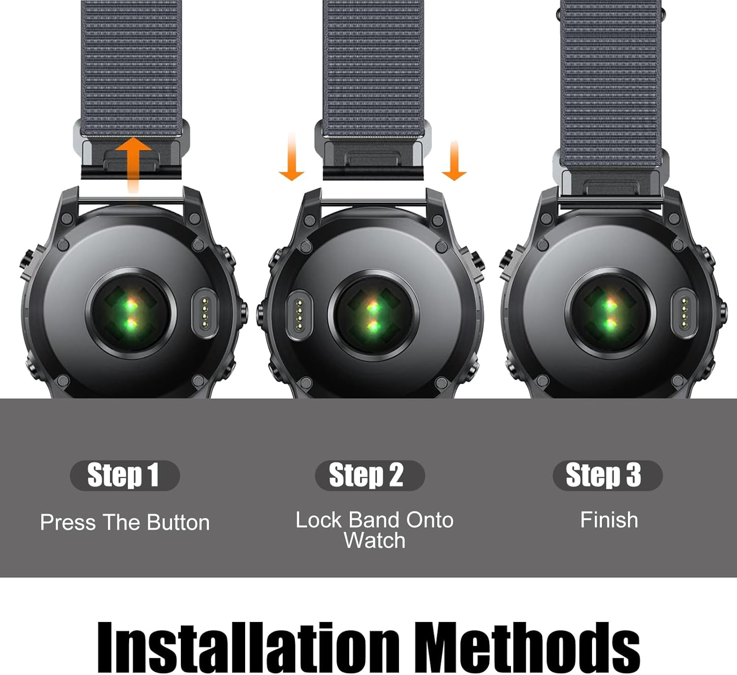 Zitel Band for Fenix 8 51mm, 7X/7X Pro, 6X/6X Pro, 5X/5X Plus, 3/3 HR, Descent MK1, Enduro, Nylon 26mm Sport Strap - Gray