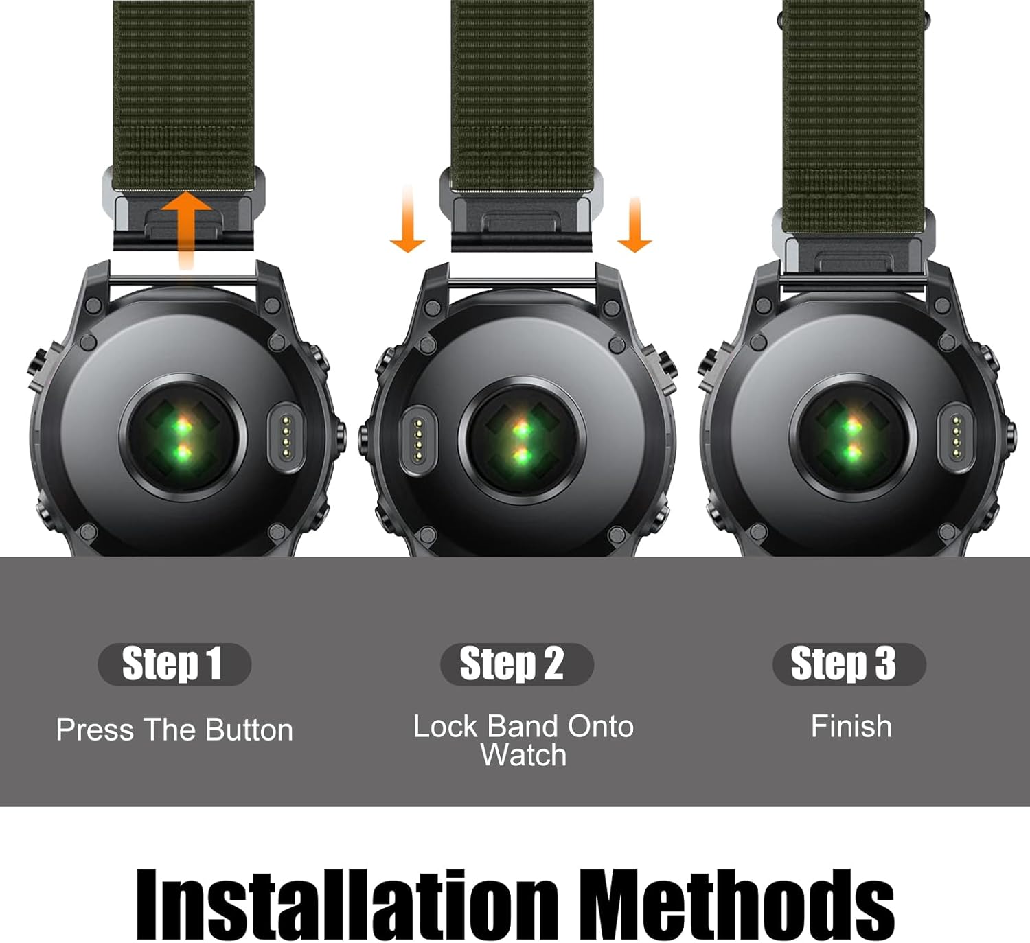 Zitel Band for Garmin Fenix 8 AMOLED 47mm, Fenix E/7/7 Pro, 6/6 Pro, Forerunner 970/965/955, Nylon 22mm wide Sport Strap - Army Green