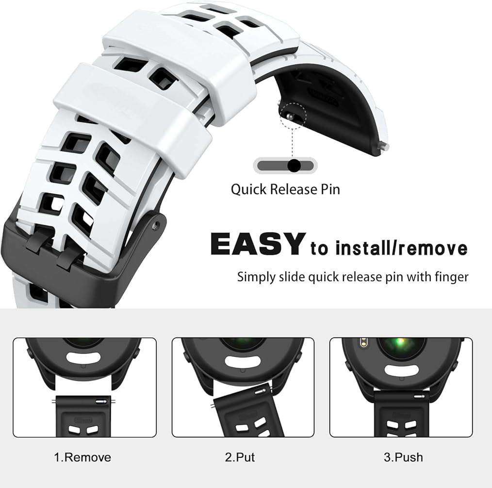 Zitel Band for Garmin Forerunner 265 / 255, Vivoactive 4 45mm, Venu 2 45mm. Venu 3, 22mm Strap - White/Black