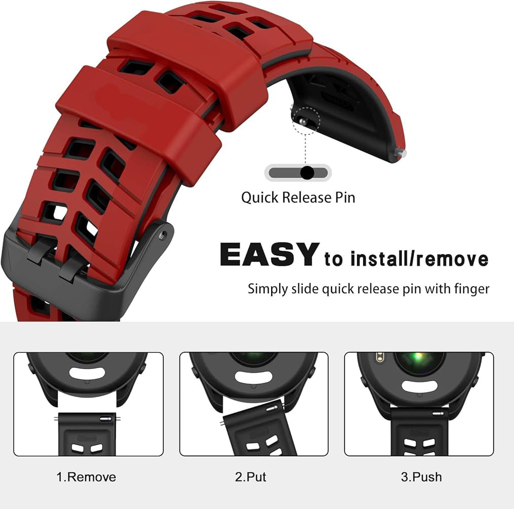 Zitel Band for Garmin Forerunner 265 / 255, Vivoactive 4 45mm, Venu 2 45mm. Venu 3, 22mm Strap - Red/Black