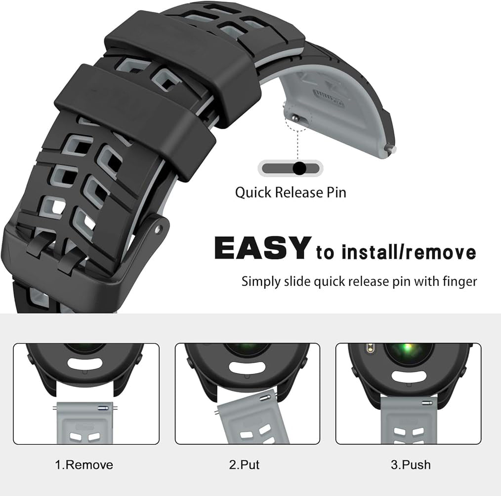 Zitel Band for Garmin Forerunner 265 / 255, Vivoactive 4 45mm, Venu 2 45mm. Venu 3, 22mm Strap - Black/Gray