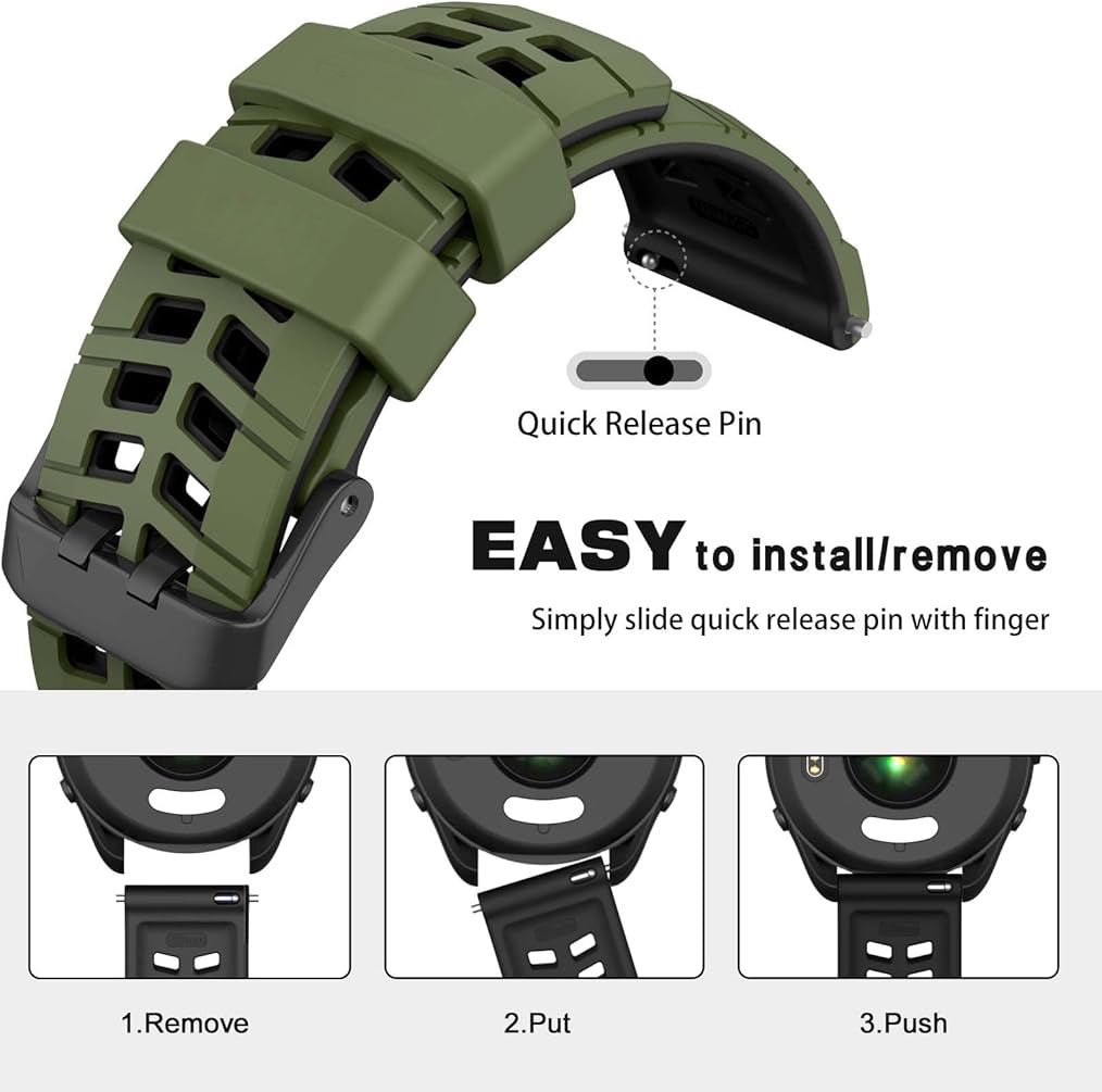 Zitel Band for Garmin Forerunner 265 / 255, Vivoactive 4 45mm, Venu 2 45mm. Venu 3, 22mm Strap - Army Green/Black