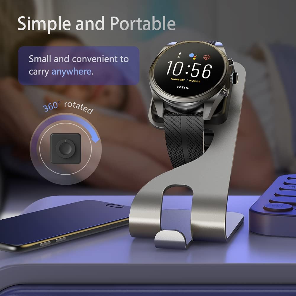 Zitel Charging Stand for Fossil Gen 5 / Gen 4 - Premium Aluminum Charging Station - Silver