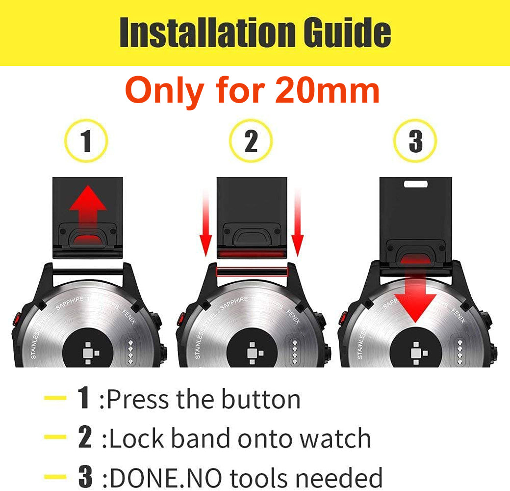 Zitel Band for Garmin Fenix 20mm Strap for Fenix 6S/6S Pro, Fenix 5S/5S Plus, Fenix 7S, D2 Delta S Smartwatch - Black