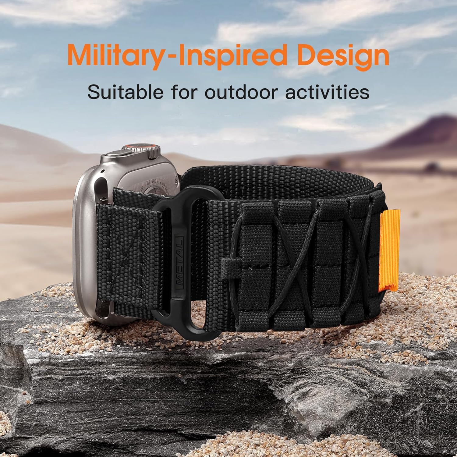 Zitel Band for Apple Watch Ultra 2 Band / Ultra Band 49mm 46mm 45mm 44mm for Men, Ultra Wide Nylon Rugged Sport Strap - Black