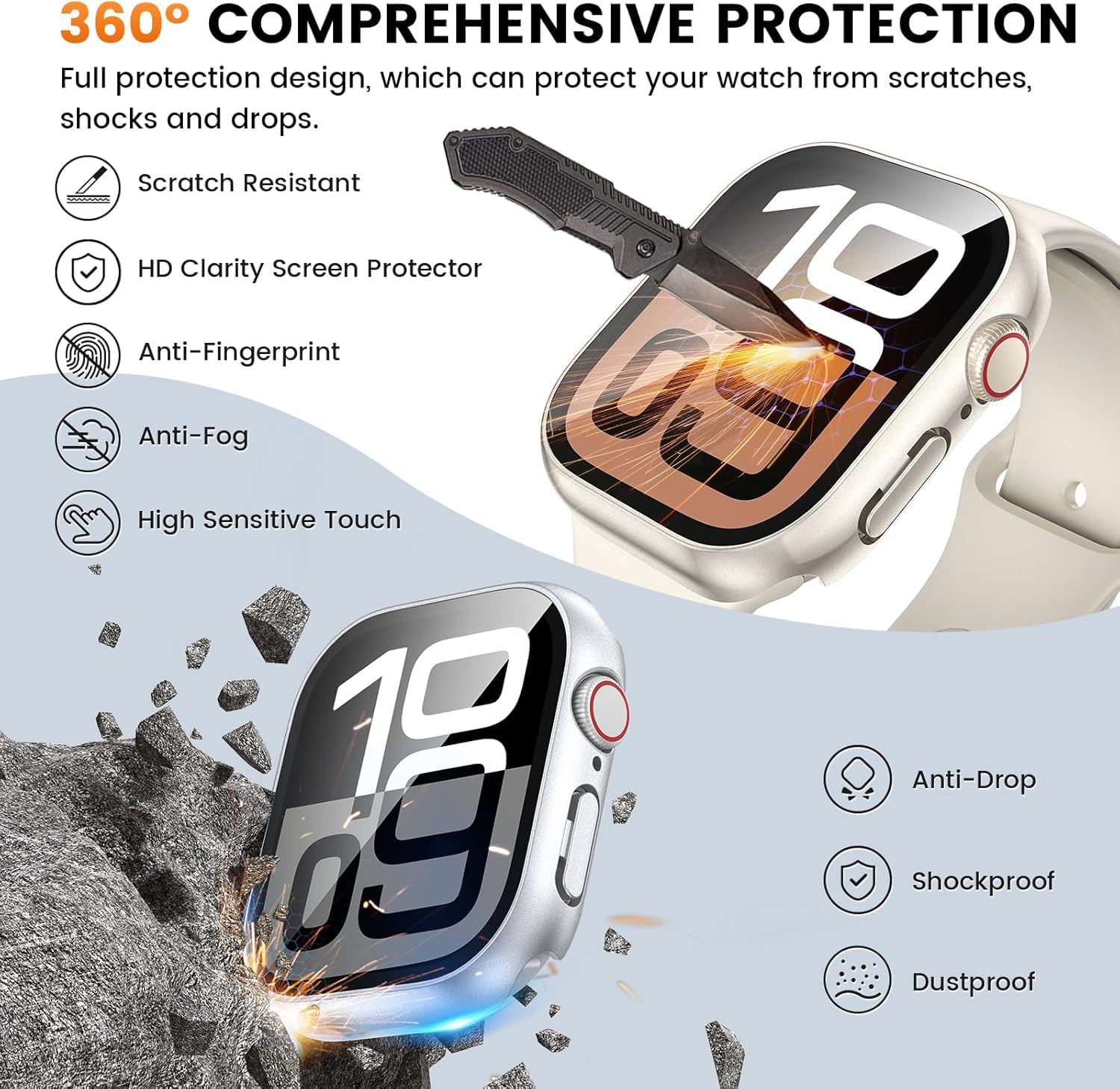 Zitel Case for Apple Watch 46mm Series 11/10 with Built-in Screen Protector - Starlight