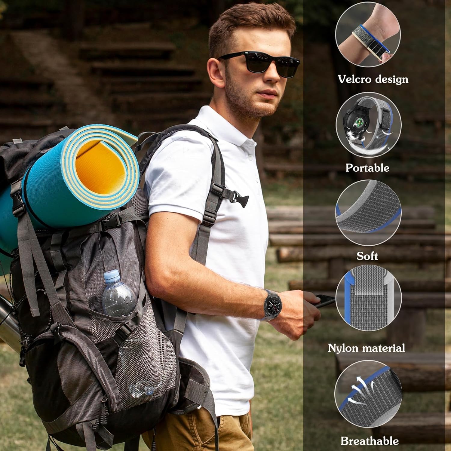 Zitel Band for Fenix 8 51mm, 7X/7X Pro, 6X/6X Pro, 5X/5X Plus, 3/3 HR, Descent MK1, Enduro, Nylon 26mm Sport Strap