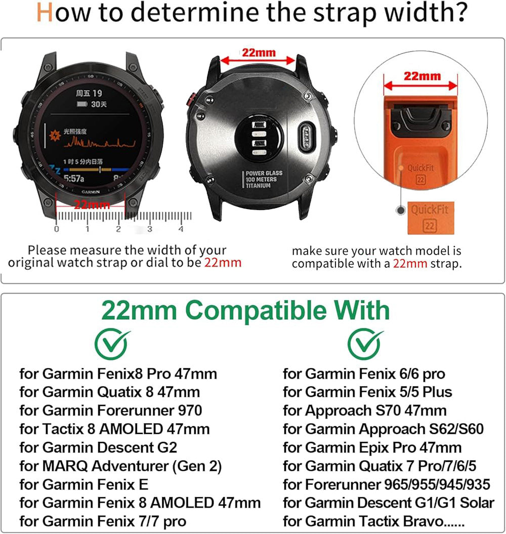 Zitel Band for Garmin Fenix 8 AMOLED 47mm, Fenix E/7/7 Pro, 6/6 Pro, Forerunner 970/965/955, Nylon 22mm wide Sport Strap - Army Green