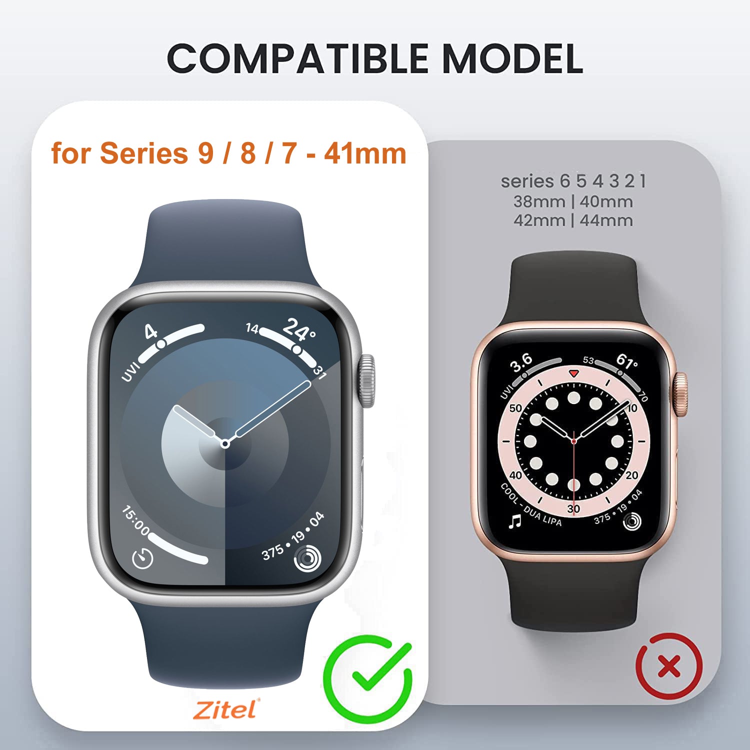 Zitel Case for Apple Watch 41mm Series 9/8/7 with Built-in Screen Protector - Silver