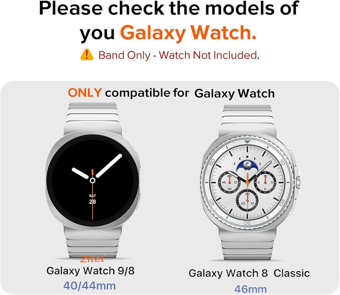 Zitel Stainless Steel No Gap Metal Band for Samsung Galaxy Watch 9 / 8 / Watch 8 Classic - Silver