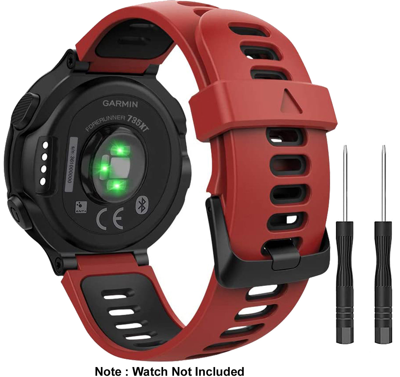 Zitel Band for Garmin Forerunner 735XT, 220, 230, 235, 235 Lite, 620, 630, Approach S20,S6,S5, Silicone Strap - Red/Black