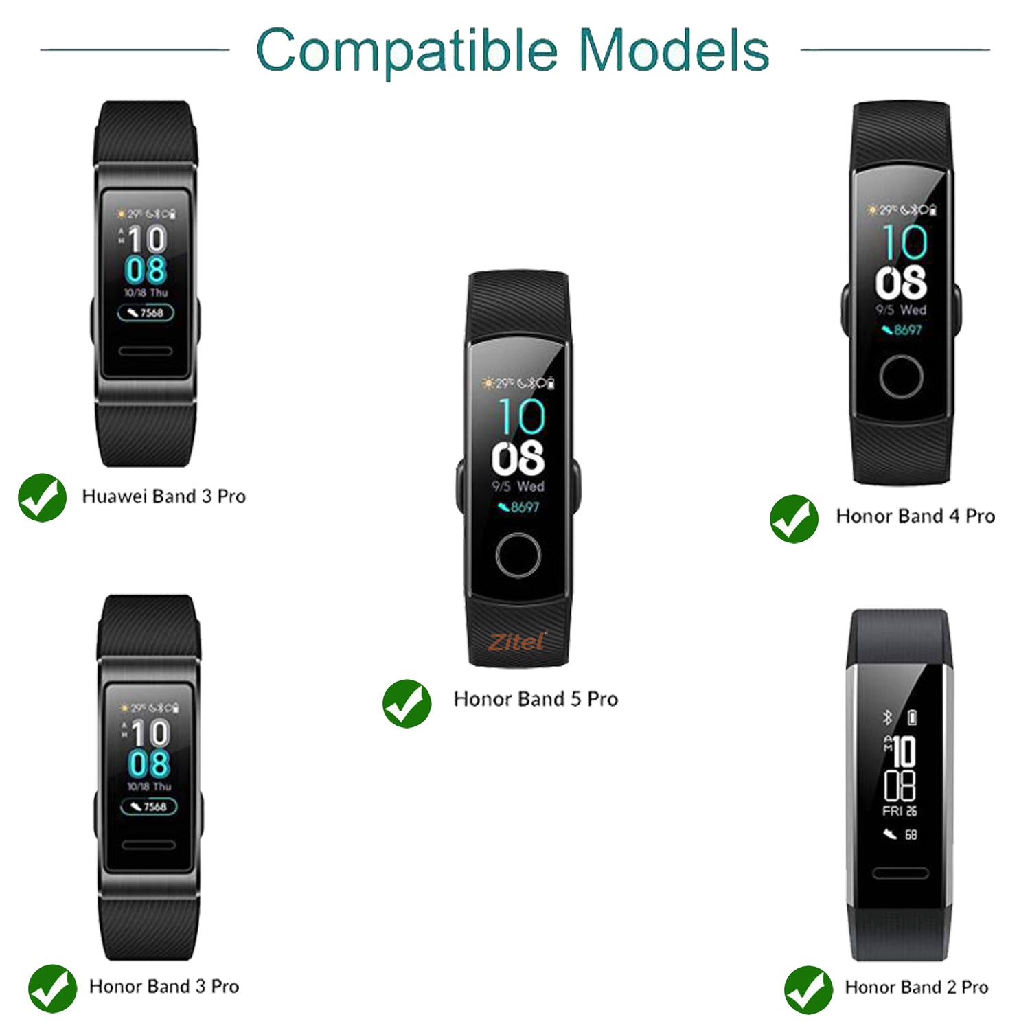 Zitel Charging Cable for Honor Band 5, 4, 3 - Black