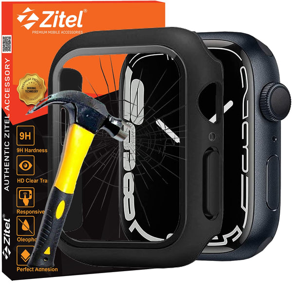 Zitel Case for Apple Watch Series 8 / 7 45mm Screen Protector Case with Built-in 9H Tempered Glass - Matte Black