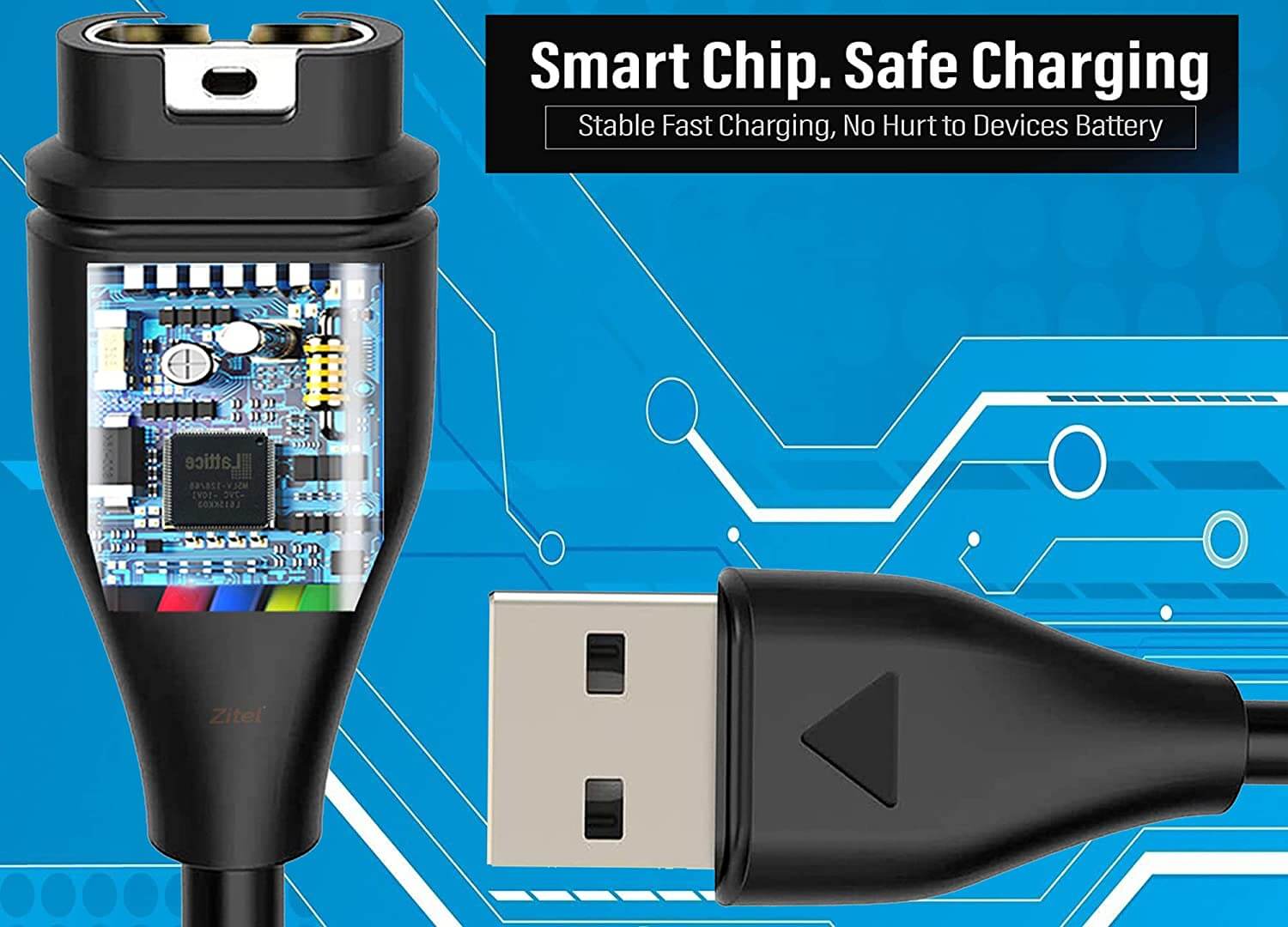 Zitel Charger for Garmin Instinct 3, 2X 2 2S, Instinct - USB Charging Cable With Dust Plug