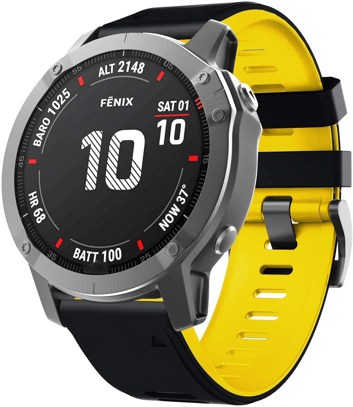Zitel Band for Garmin Fenix 8 AMOLED 47mm, Fenix E/7/7 Pro, 6/6 Pro, Forerunner 970/965/955, QuickFit 22mm wide Silicone Sport Strap - Black/Yellow