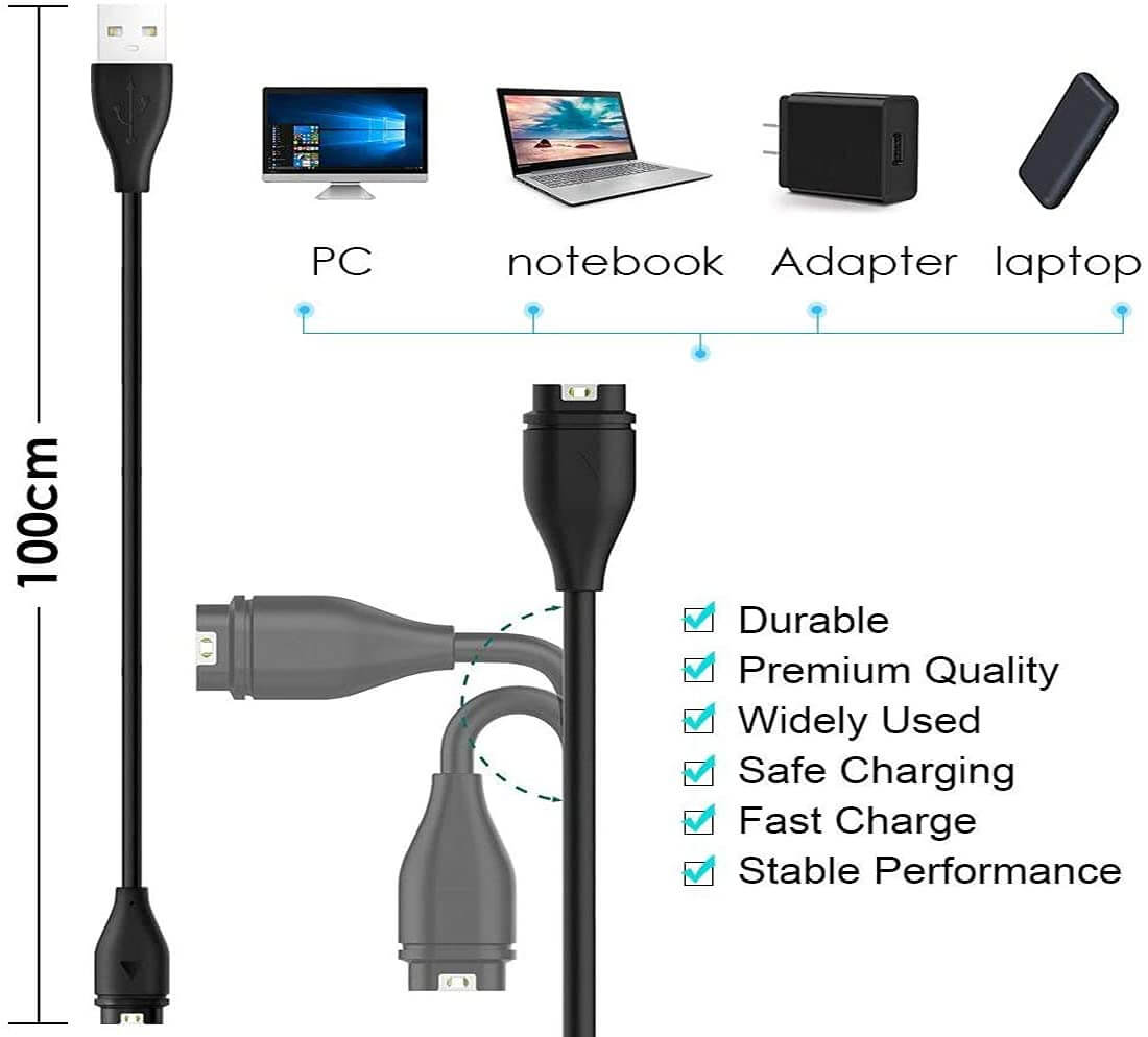 Zitel Charger for Garmin Venu 4, Venu 3/3S, Venu 2/2S, Venu Sq Music Charging USB Cable With Dust Plug