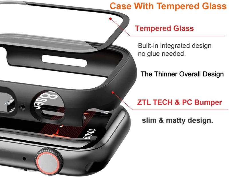 Zitel Case for Apple Watch Series 8 / 7 45mm Screen Protector Case with Built-in 9H Tempered Glass - Matte Black