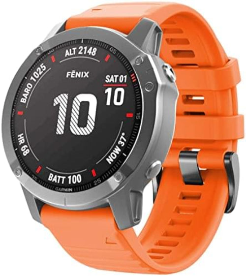 Zitel Band for Garmin Fenix 8 AMOLED 47mm, Fenix E/7/7 Pro, 6/6 Pro, Forerunner 970/965/955, QuickFit 22mm wide Silicone Sport Strap - Orange
