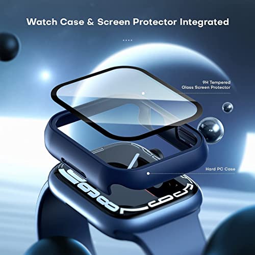 Zitel Case Compatible with Apple Watch Series 7 41mm Hard PC Bumper Case with Built-in 9H Tempered Glass Screen Protector Edge-to-Edge Smart Defense - Blue