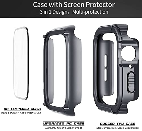 Zitel Rugged Case Compatible with Apple Watch 44mm Series SE 6/5/4 Military Grade Hard PC Bumper Cover with Built-in 9H Tempered Glass Screen Protector Edge-to-Edge Smart Defense - Gray