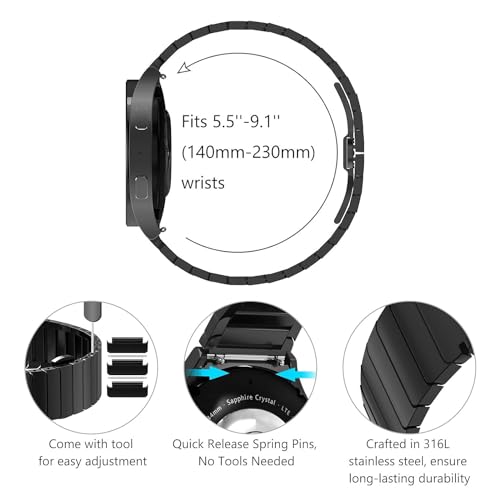 Zitel Band for Samsung Galaxy Watch 6, Watch 5, Watch 4, Stainless Steel No Gap Band - Black