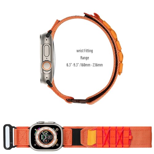 Zitel Band for Apple Watch Ultra 2 Band / Ultra Band 49mm 46mm 45mm 44mm for Men, Ultra Wide Nylon Rugged Sport Strap - Orange
