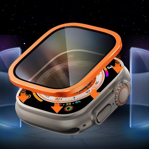 Zitel Privacy Screen Protector for Apple Watch Ultra 2 / Ultra 49mm, Anti-Spy Tempered Glass with Titanium Alloy Framework - Orange