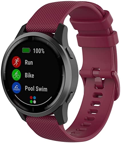 Zitel Bands Compatible with Garmin Forerunner 245/245 Music, Forerunner 645/645 Music, Forerunner 55/158, Vivoactive 3, Venu Sq, Vivomove HR, Approach S40/S42/S12 - Soft Silicone 20mm Strap - Wine Red