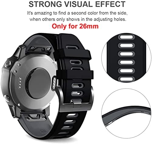 Zitel Band for Fenix 8 51mm, 7X/7X Pro, 6X/6X Pro, 5X/5X Plus, 3/3 HR, Descent MK1, Enduro, 26mm Sport Strap - Black/Gray