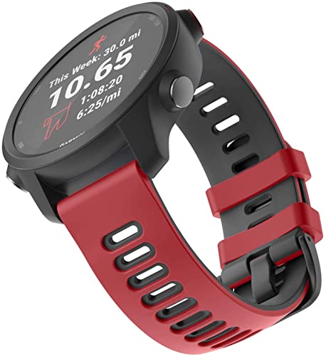 Zitel Bands Compatible with Garmin Forerunner 245/245 Music, Forerunner 645/645 Music, Forerunner 55/158, Vivoactive 3, Venu Sq, Vivomove HR, Approach S40/S42/S12 Silicone 20mm Straps - Red/Black