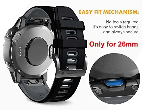 Zitel Band for Fenix 8 51mm, 7X/7X Pro, 6X/6X Pro, 5X/5X Plus, 3/3 HR, Descent MK1, Enduro, 26mm Sport Strap - Black/Gray
