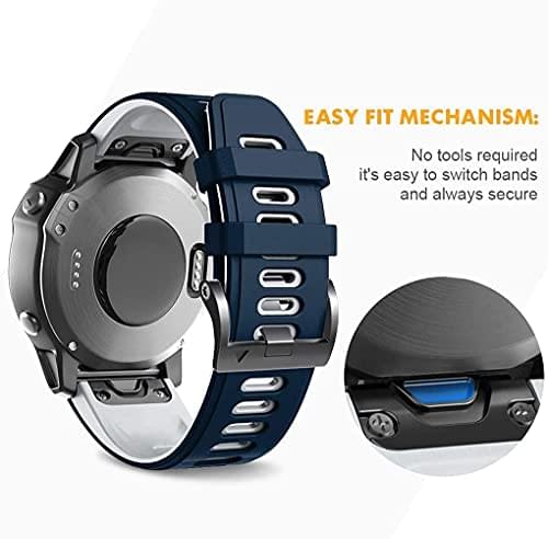Zitel Band for Garmin Fenix 8 AMOLED 47mm, Fenix E/7/7 Pro, 6/6 Pro, Forerunner 970/965/955, QuickFit 22mm wide Silicone Sport Strap - Blue/White