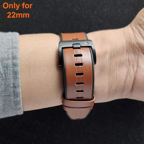 Zitel Band for Garmin Fenix 8 AMOLED 47mm, Fenix E/7/7 Pro, 6/6 Pro, Forerunner 970/965/955, Leather With Silicone 22mm Strap - Brown