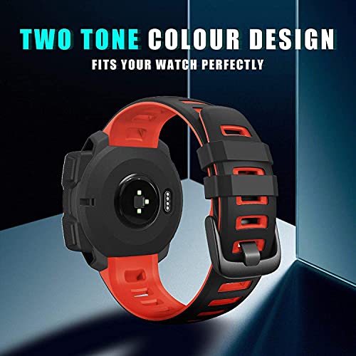 Zitel Band for Garmin Instinct 2 / Instinct 3 45mm, Instinct Tactical/Tide/Esports/Solar 22mm Silicone Sport Strap - Black-Red
