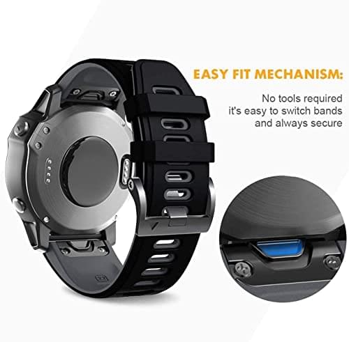 Zitel Band for Garmin Fenix 8 AMOLED 47mm, Fenix E/7/7 Pro, 6/6 Pro, Forerunner 970/965/955, QuickFit 22mm wide Silicone Sport Strap - Black/Gray