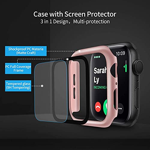 Zitel Case Bumper Cover with Built-in 9H Tempered Glass Screen Protector Compatible with Apple Watch 44mm Series 6, SE Series, 5 Series, 4 Series Edge-to-Edge 360 Degree Smart Defense - Rose Gold