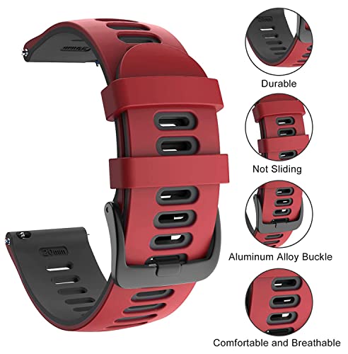 Zitel Bands Compatible with Garmin Forerunner 245/245 Music, Forerunner 645/645 Music, Forerunner 55/158, Vivoactive 3, Venu Sq, Vivomove HR, Approach S40/S42/S12 Silicone 20mm Straps - Red/Black