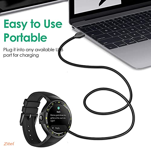 Zitel® Charer Compatible with Ticwatch S/E - Magnetic USB Cable Clip Cradle 100cm - Black