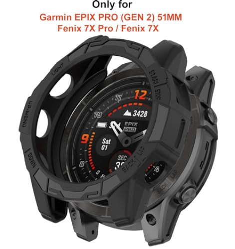 Zitel Case for Garmin Epix Pro (Gen 2) 51mm, Fenix 7X / 7X Pro Bumper Cover Shell (Without Screen Protector) - Black