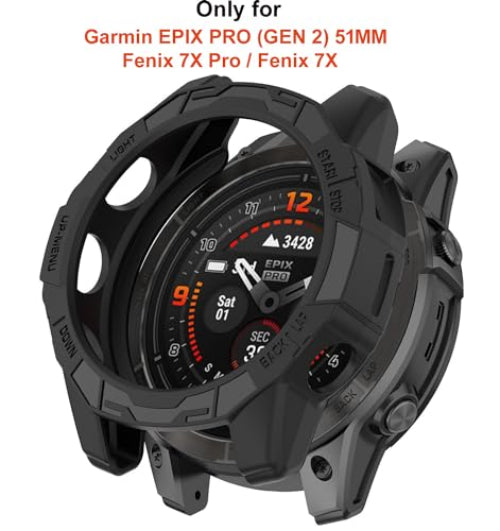 Zitel Case for Garmin Epix Pro (Gen 2) 51mm, Fenix 7X / 7X Pro Bumper Cover Shell (Without Screen Protector) - Black