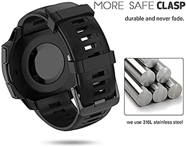 Zitel® Watch Band Compatible with Garmin Instinct Solar / Esports / Tide / Tactical GPS Soft Silicone Sport Wristband Straps - Black