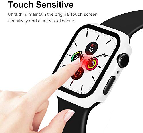 Zitel Case Bumper Cover with Built-in 9H Tempered Glass Screen Protector Compatible with Apple Watch 44mm Series 6, SE Series, 5 Series, 4 Series Edge-to-Edge 360 Degree Smart Defense - Matte White