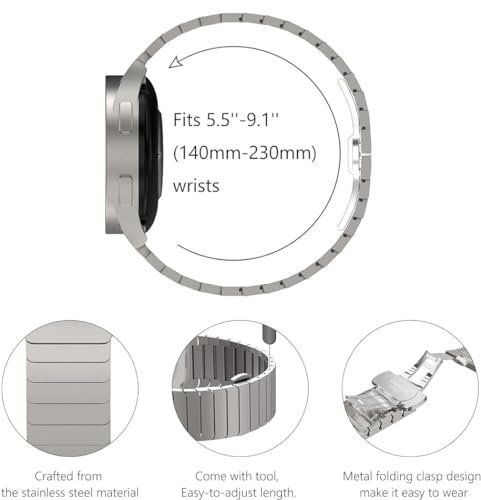 Zitel Band for Samsung Galaxy Watch 6, Watch 5, Watch 4, Stainless Steel No Gap Band - Titanium