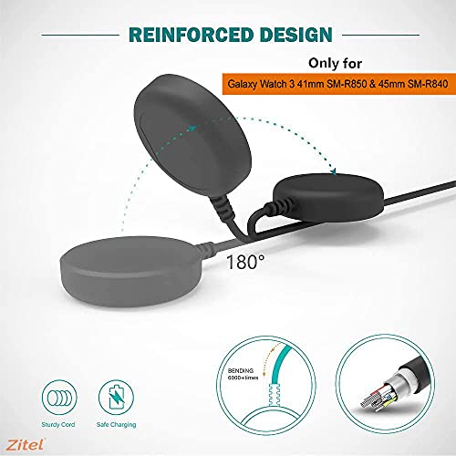 Zitel® Charging Cable Dock Cradle Compatible with Samsung Galaxy Watch 3 SM-R840 & SM-R850 (NOT FIT for SM-R800 / SM-R810 / SM-R815) - Black