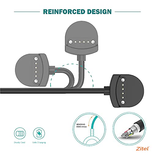 Zitel® Charer Compatible with Ticwatch S/E - Magnetic USB Cable Clip Cradle 100cm - Black