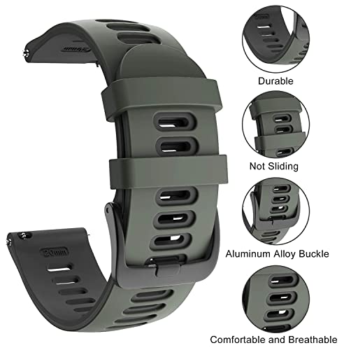 Zitel Bands Compatible with Garmin Forerunner 245/245 Music, Forerunner 645/645 Music, Forerunner 55/158, Vivoactive 3, Venu Sq, Vivomove HR, Approach S40/S42/S12 Silicone 20mm Straps - Green/Black