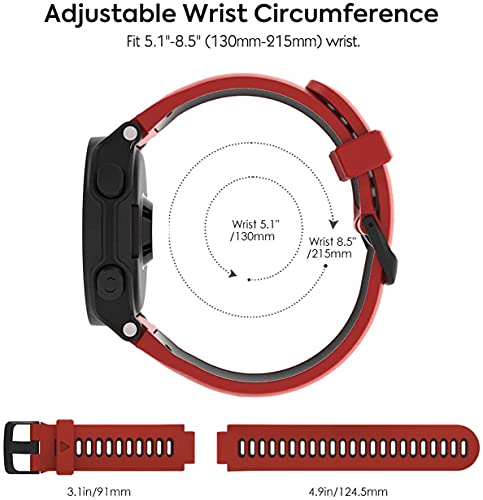 Zitel® Watch Band Compatible with Garmin Forerunner 735XT 220 230 235 235 Lite 620 630, Approach S20 S6 S5 Adjustable Replacement Sport Strap - Red/Black