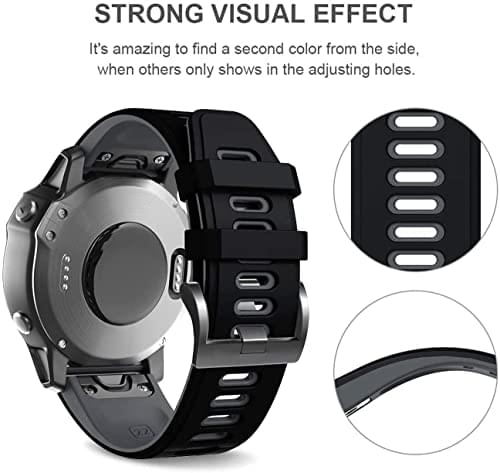 Zitel Band for Garmin Fenix 8 AMOLED 47mm, Fenix E/7/7 Pro, 6/6 Pro, Forerunner 970/965/955, QuickFit 22mm wide Silicone Sport Strap - Black/Gray