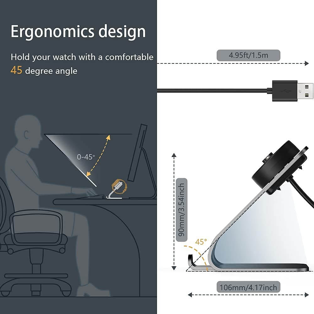 Zitel Charger Stand for Garmin Fenix 5/5S/5X Plus, Fenix 6/6S/6X Pro, Forerunner 945/935/245/45/45S, Vivoactive 3/4, Venu Sq Music/2/2S/4S